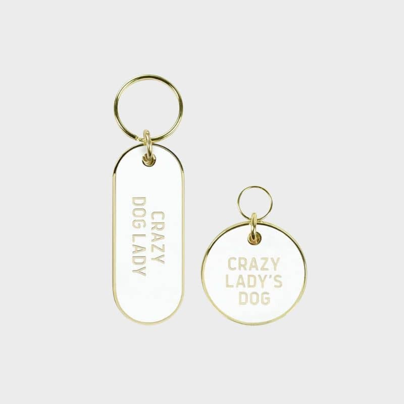 duo porte-clé Crazy Dog Lady + médaille pour chien Crazy Lady's Dog blanc Howligans by Fred