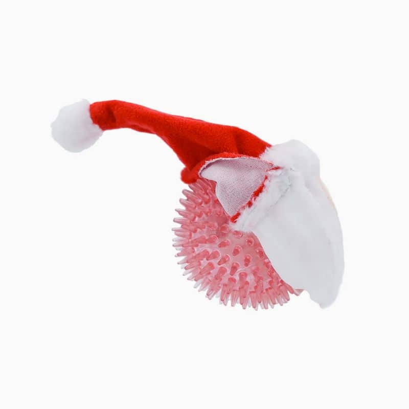 jouet de Noel pour chien en forme de père Noël avec balle à picots de la marque Hugsmart - happy woufmas Santa 