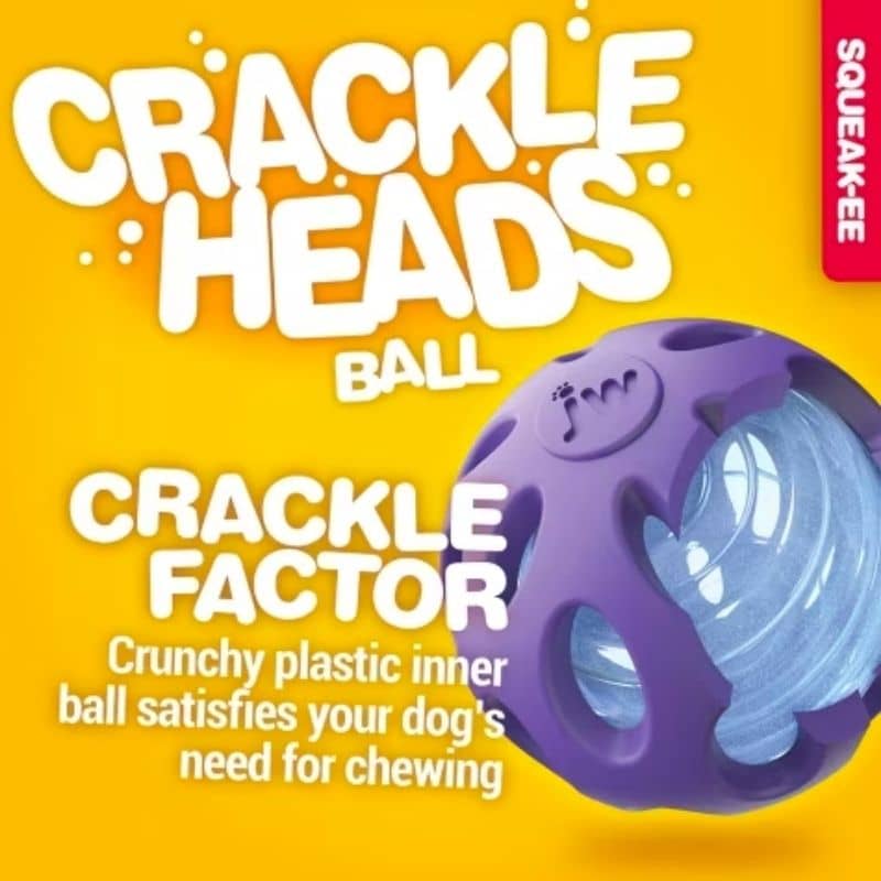 balle résistante pour chien en bouteille plastique recyclée Crackel Heads JW Pet