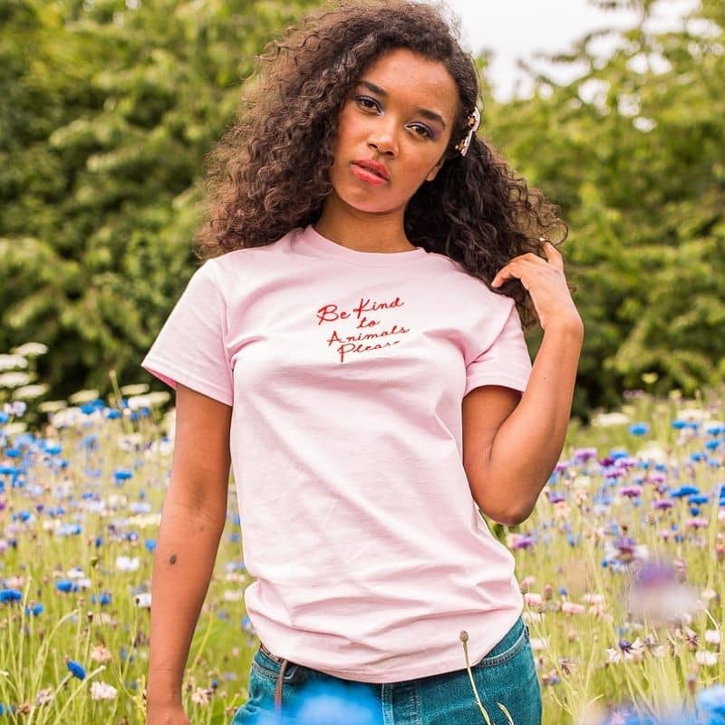 TEE-SHIRT - BE KIND TO ANIMALS EN ROSE