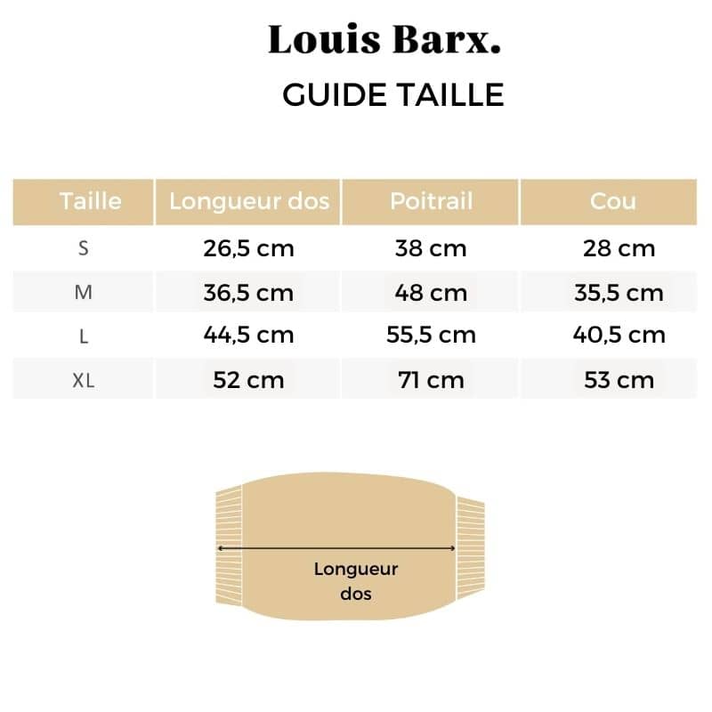 Guide des tailles pull pour chien col roulé Louis Barx