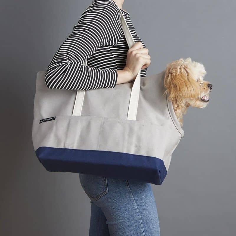 sac de transport robuste et esthétique pour chien de 13Kg gris et marine love thy beast
