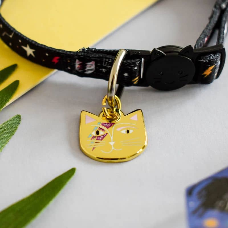 Collier pour chat avec médaille dorée David Bowie