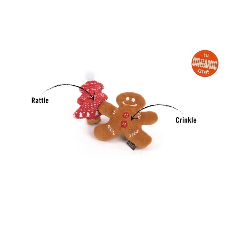 Jouets pour chat fourrés à l'herbe à chat gingerbread et sapin
