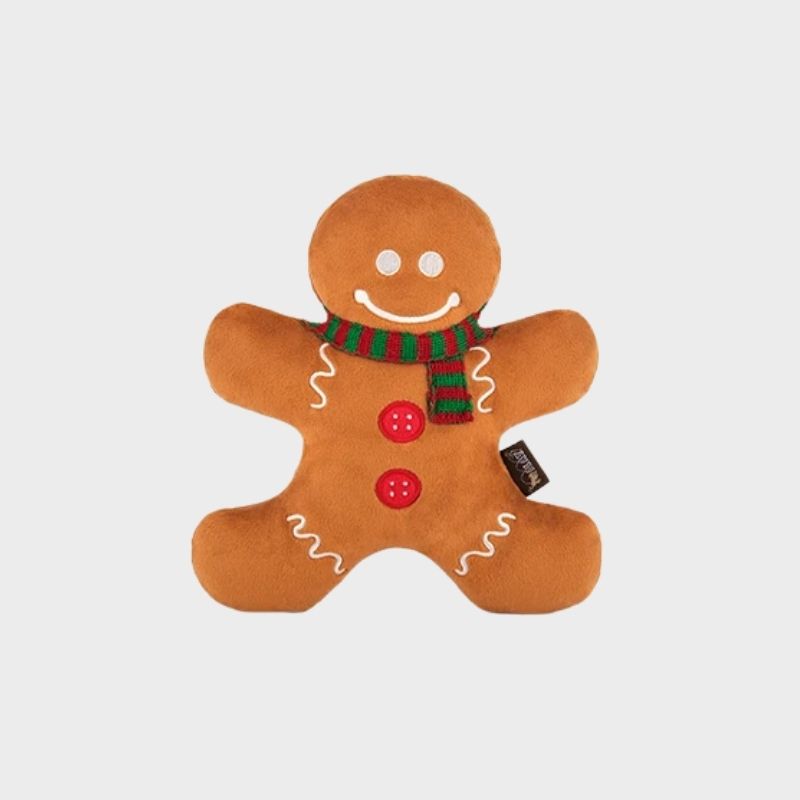 jouet de Noël pour chien "Holly Jolly Gingerbread Man" en forme de bonhomme en pain d'épices