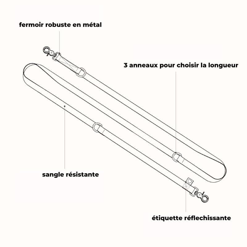 Détail de la laisse multi positions pour chien en néon bleu