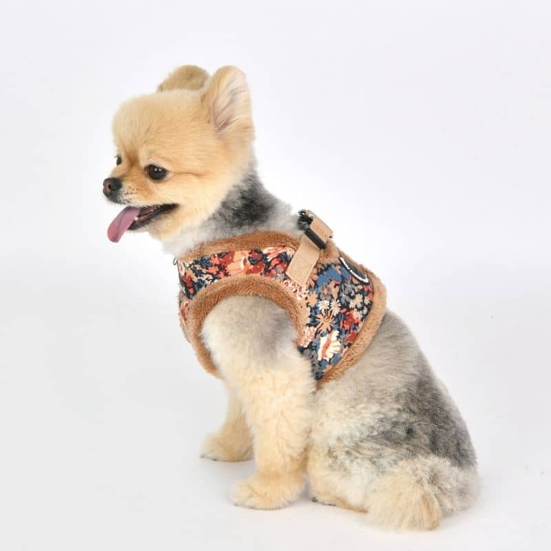 HARNAIS VESTE POUR CHIEN FOURRURE - FLEURS BEIGE LIBERTY