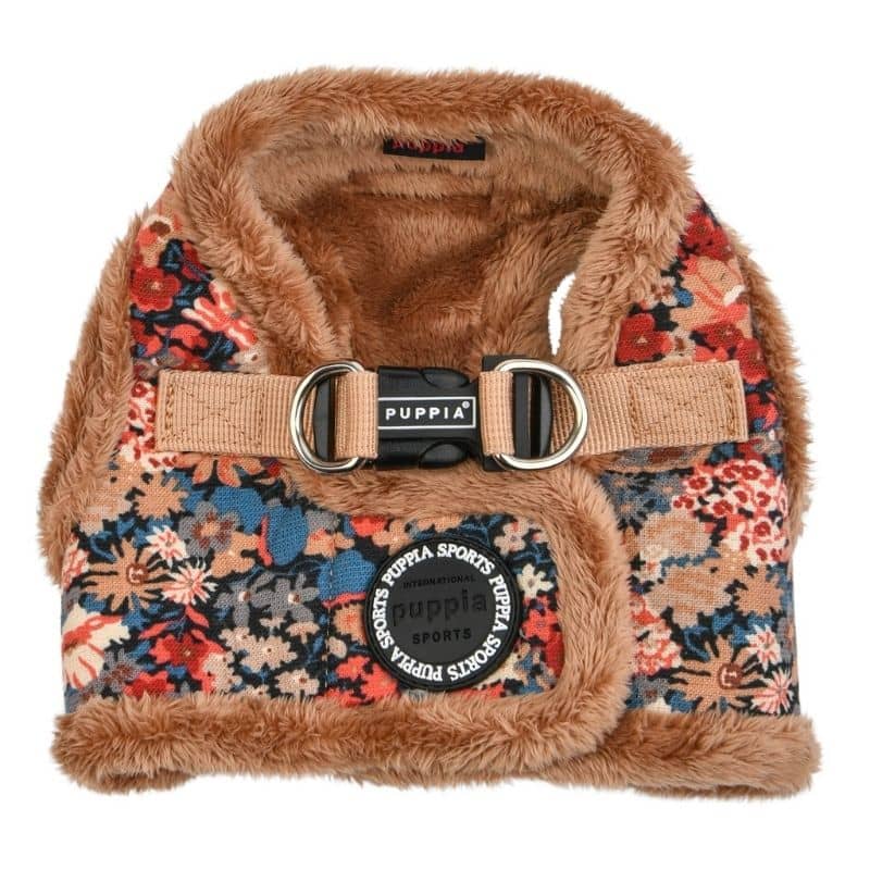HARNAIS GILET POUR CHIEN FOURRURE - FLEURS BEIGE