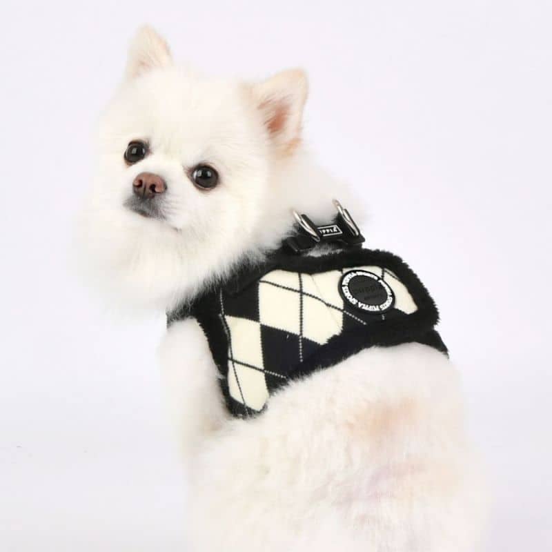 HARNAIS VESTE POUR CHIEN FOURRURE - LOSANGES NOIR & BLANC