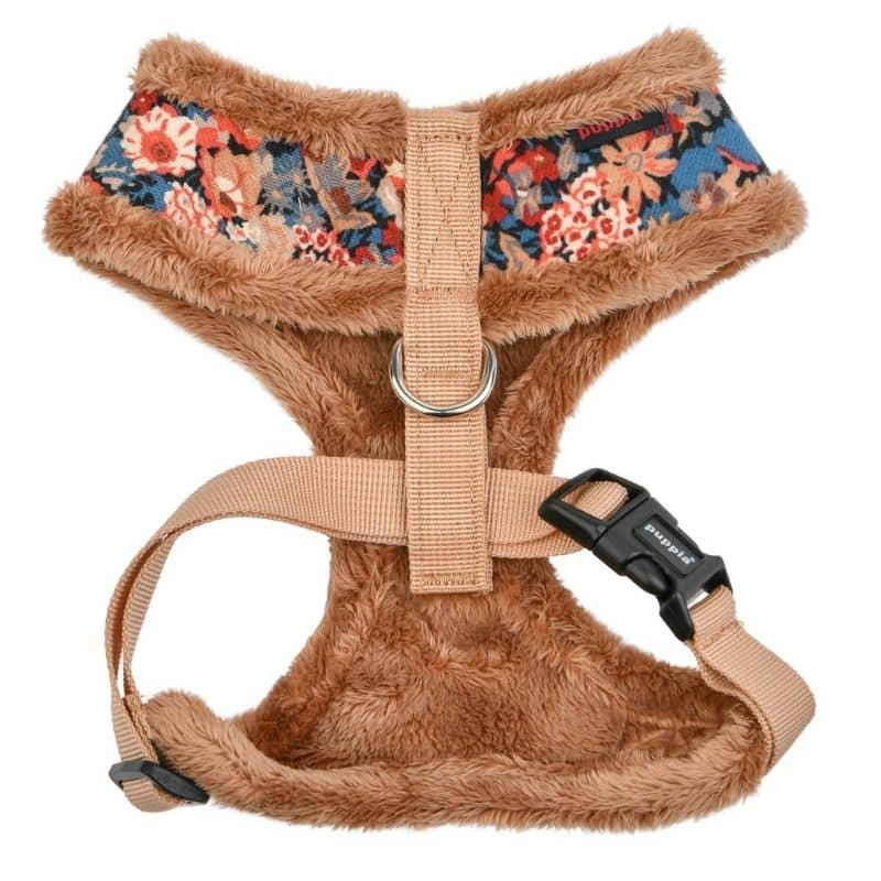 HARNAIS POUR CHIEN FOURRURE - FLEURS BEIGE HIVER