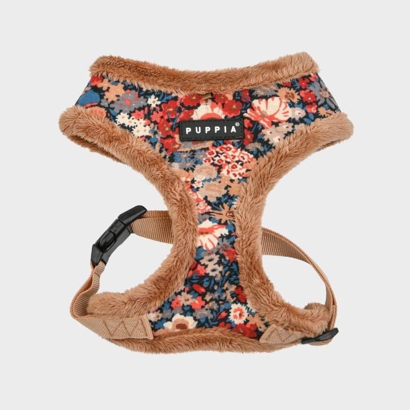 HARNAIS POUR CHIEN FOURRURE - FLEURS BEIGE