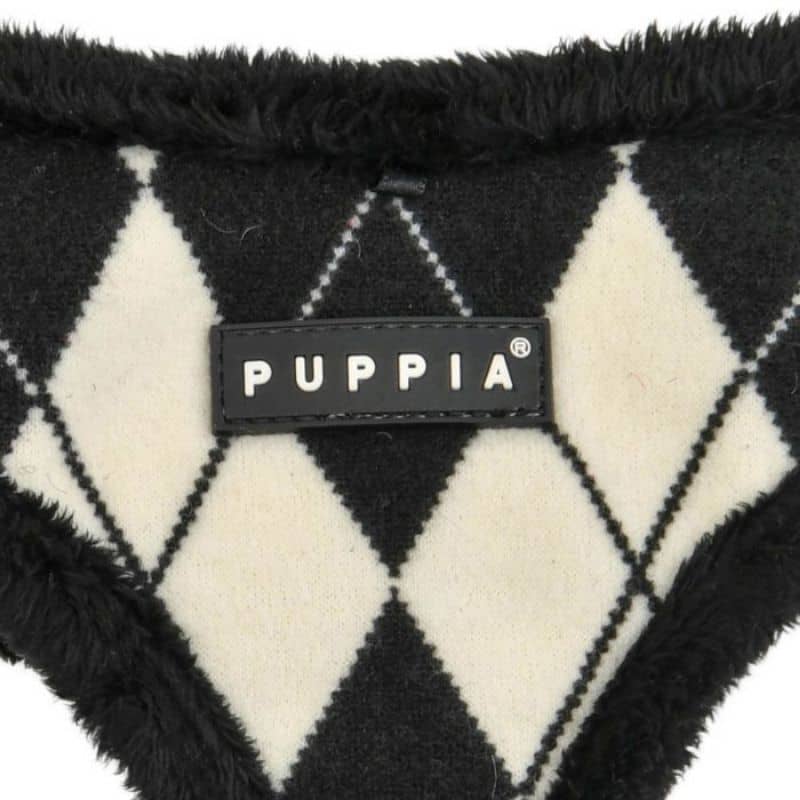 HARNAIS AJUSTABLE POUR CHIEN FOURRURE - LOSANGE NOIR ET BLANC DETAIL