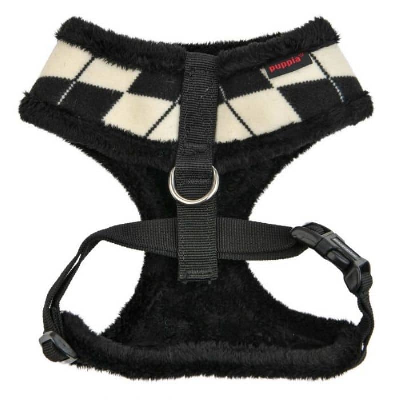 HARNAIS AJUSTABLE POUR CHIEN FOURRURE - LOSANGE NOIR ET BLANC DOS