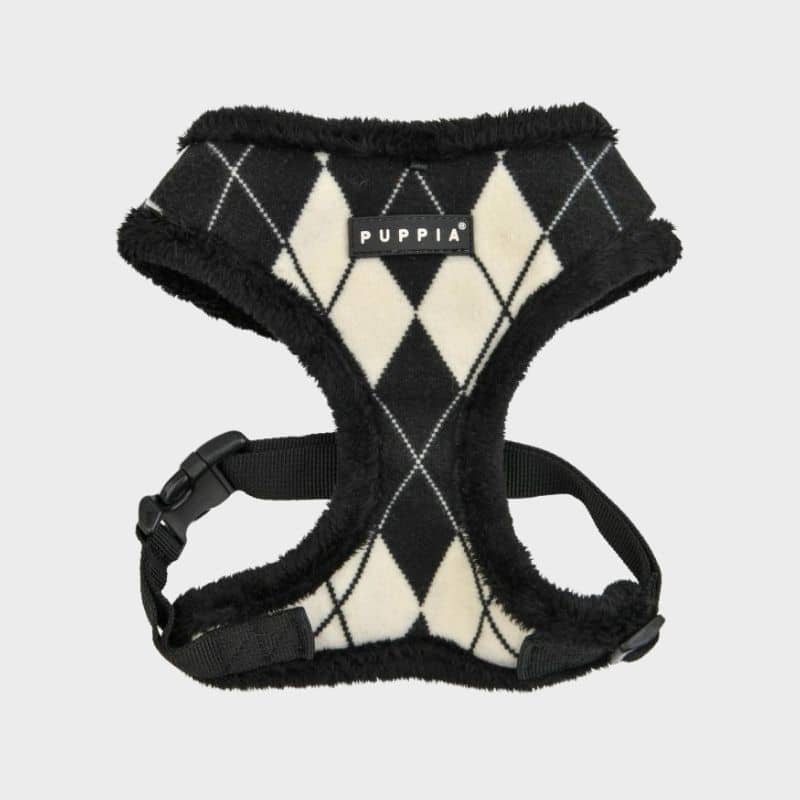 HARNAIS AJUSTABLE POUR CHIEN FOURRURE - LOSANGE NOIR ET BLANC
