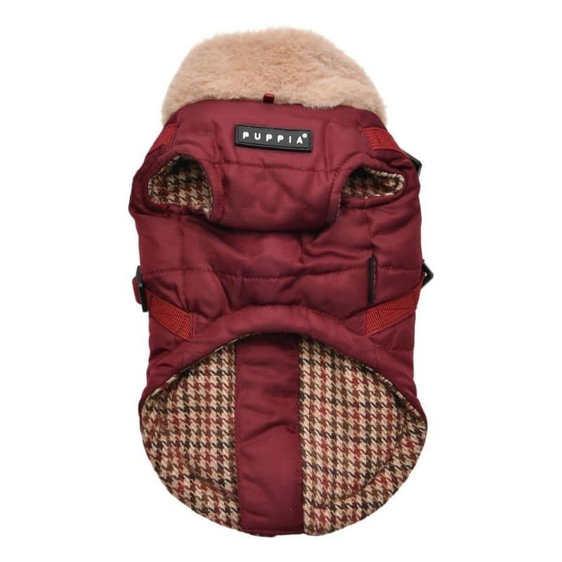 MANTEAU POUR CHIEN COL FOURRURE - BORDEAUX INTERIEUR