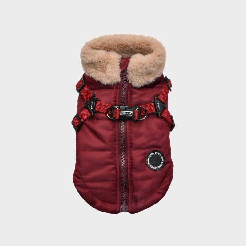 MANTEAU POUR CHIEN COL FOURRURE - BORDEAUX