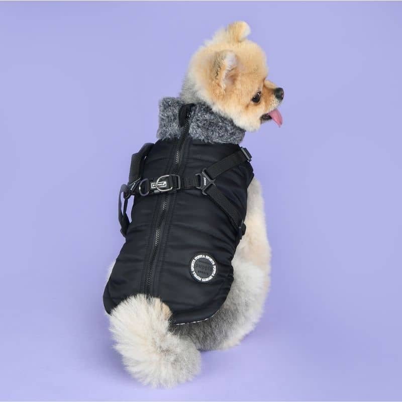 MANTEAU POUR CHIEN COL FOURRURE - NOIR HARNAIS INTEGRE