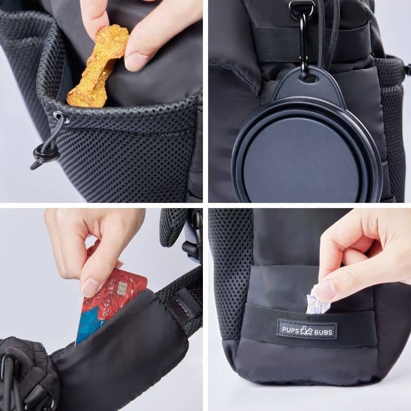 sac de balade avec de nombreux rangements Everyday Dog Walking bag en noir Pups & Bubs