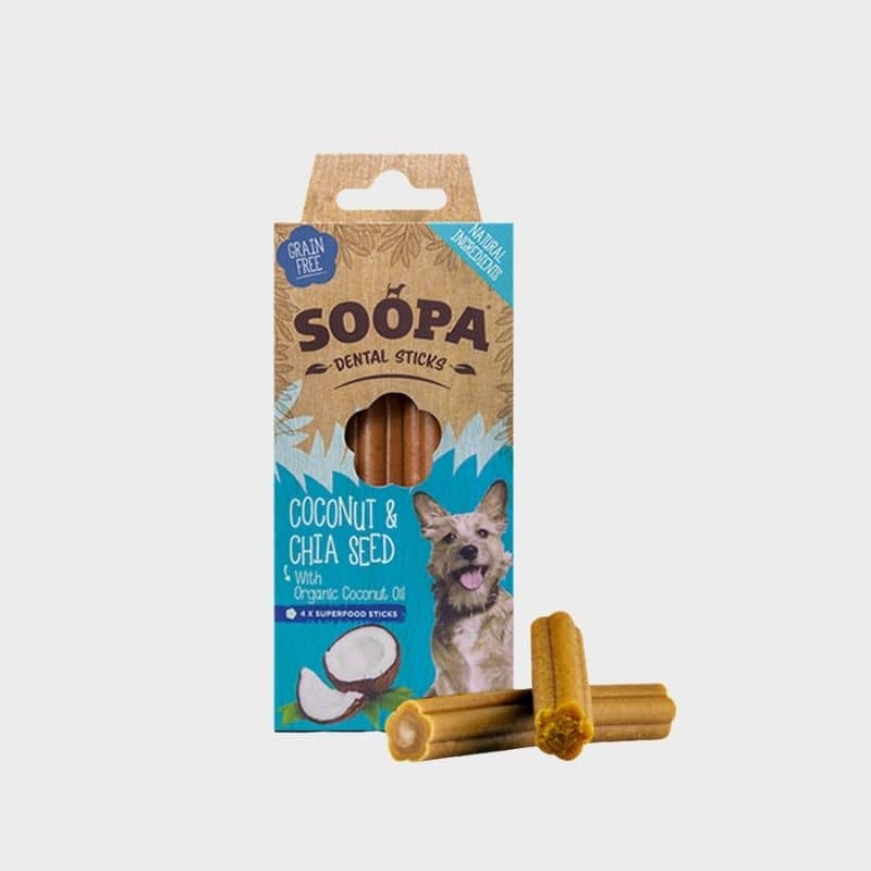 bâtonnets dentaires à mâcher à la noix de coco et graines de chia de Soopa