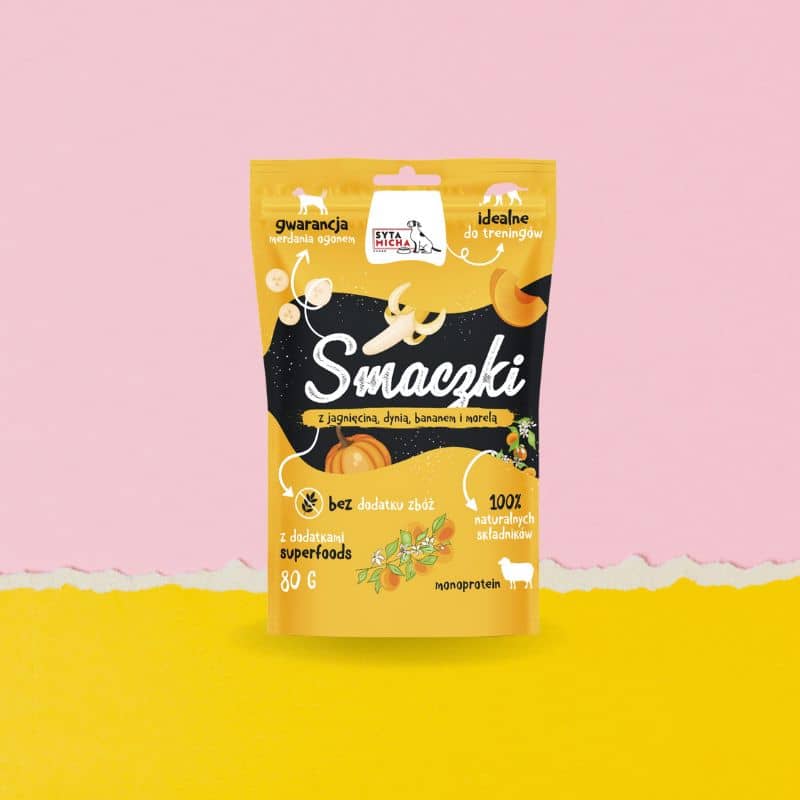 friandises naturelles pour chien pour séances d'éducation et d'entrainement à l'agneau, potiron, banane et abricot Syta Micha