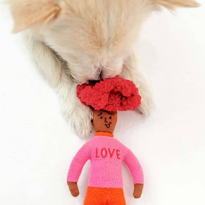 jouet d'occupation pour chien peluche de flair avec cachettes à friandises en forme d'humain aux cheveux rouges The Furryfolks