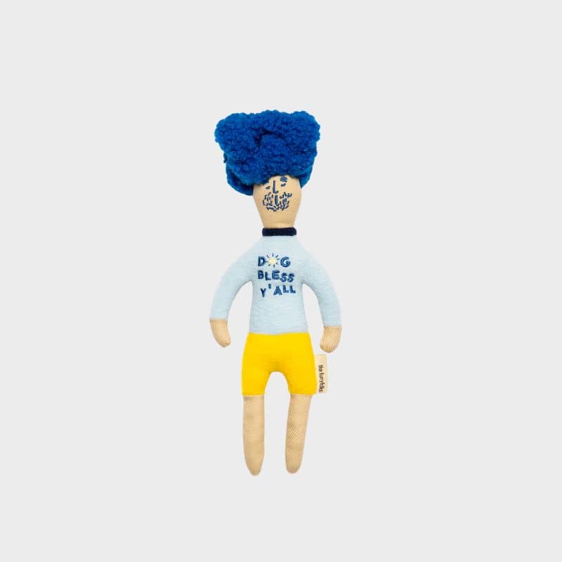 jouet d'occupation pour chien peluche de flair avec cachettes à friandises en forme d'humain aux cheveux bleus The Furryfolks
