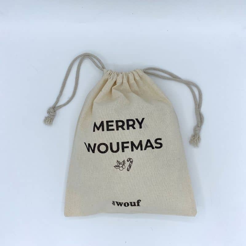 pochette en coton avec cordon Merry Woufmas pour votre chien à Noël
