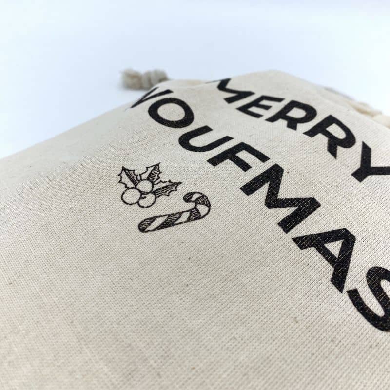 pochette en coton Merry Woufmas pour noël
