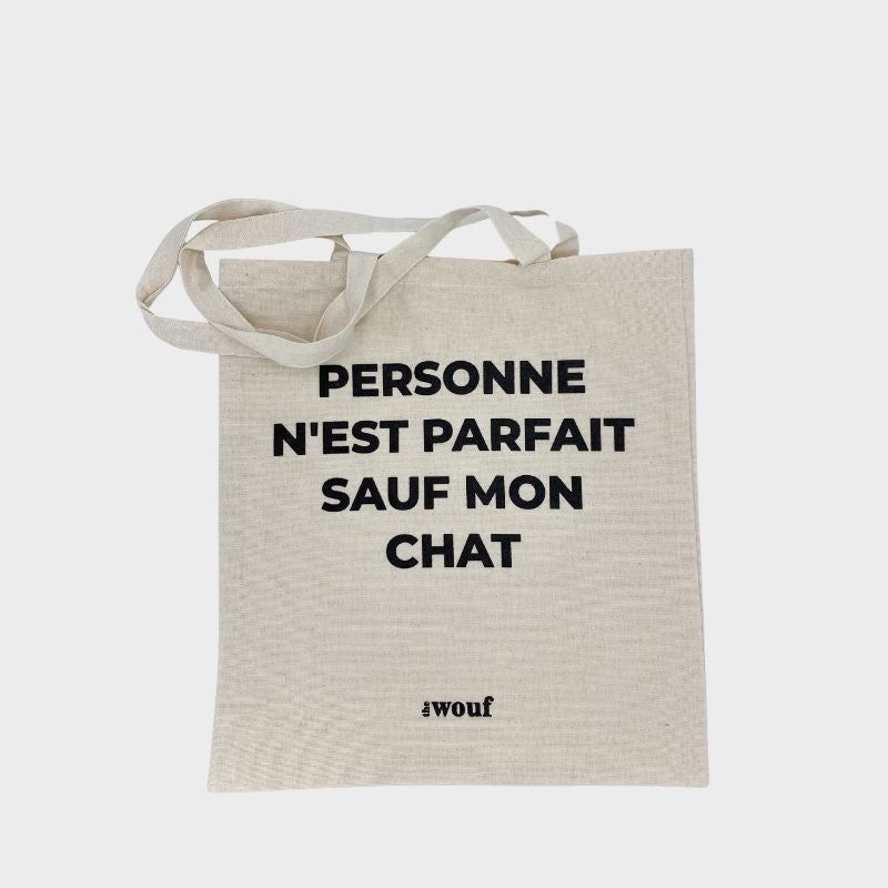 tote bag the wouf personne n'est parfait sauf mon chat