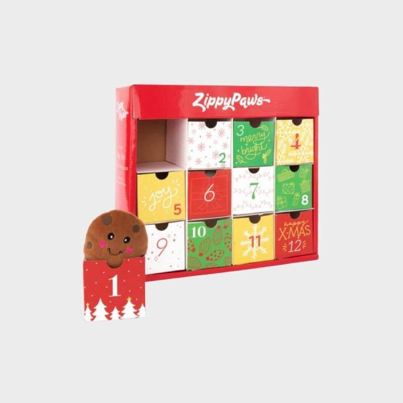 calendrier de l'avent pour chien contenant 12 jouets en peluche de la marque ZippyPaws