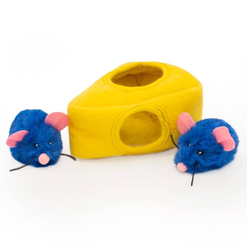 jouet interactif puzzle pour chat burrow Mice'N cheese en forme de fromage et souris à l'herbe à chat ZippyClaws