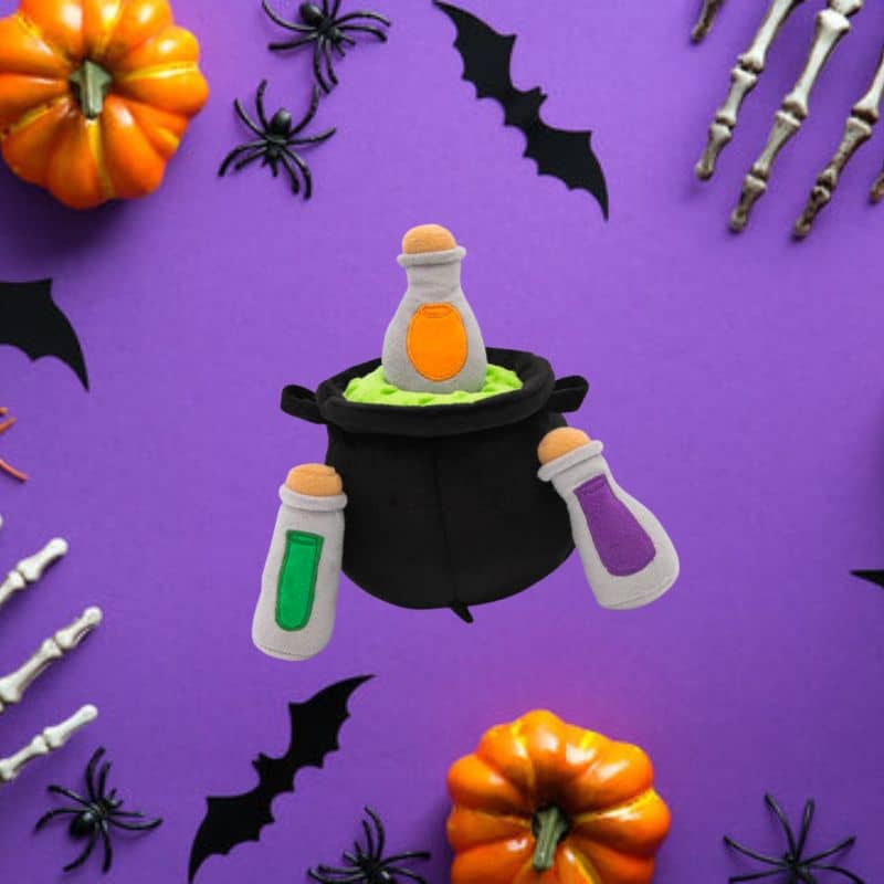 jouet interactif pour chien "peluche à cachette" burrow witch brew Zippypaws chaudron magique et potion