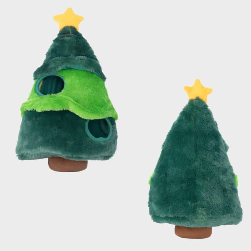 jouet de noel pour chien peluche à cachette pour développer le flair Zippypaws en forme de sapin de noel et 3 boules rouges et blanches